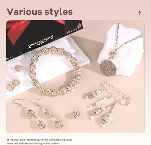 160pcs 10mm Rhinestone Beads for Jewelry Making, Light Peach AB Shiny Round Disco Beads Bulk, Sparkle Crystal Clay Christmas for Bracelet Baseball Necklace Earring Crafting and DIY