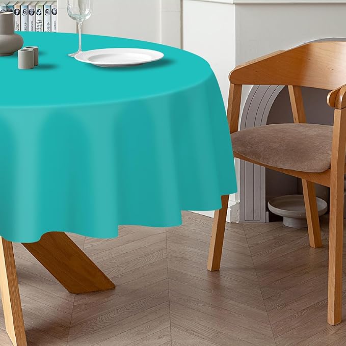 QIKSION Aqua Blue Round Tablecloth 6 Pack, 84 Inch Plastic Table Cover Disposable for Parties
