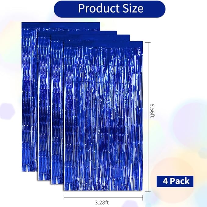 BEISHIDA 4 Pcs Blue Door Streamers Tinsel Curtain Party Backdrop Fringe Foil Wall Background for Birthday Halloween Christmas Wedding Boys Babyshower Party Decoration(3.28 ft x 6.56 ft)