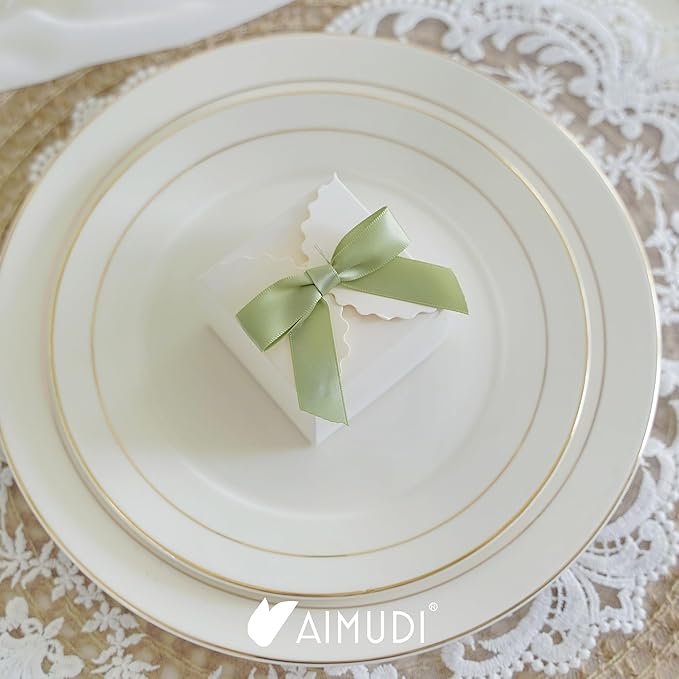 AIMUDI Sage Green Satin Ribbon Twist Tie Bows 2.5" Pretied Bows Premade Craft Bows for Treat Bags Cake Pop Gift Wrapping Basket Wedding Favors Cookie Candy Bagging Baby Shower - 50 Counts