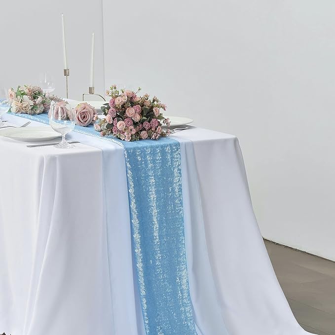 2 Pack 10Ft Baby Blue Chiffon Table Runner Sheer 29x120 Inch for Romantic Wedding Decor Bridal & Baby Shower Birthday Rustic Party Decoration