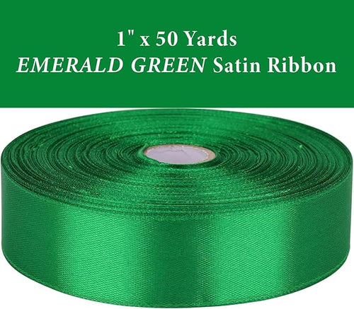 1" x 50 Yards Emerald Green Satin Ribbon Single Faced Fabric Ribbons for Gift Wrapping, Crafting, Bows Making, Flower Bouquet, Wedding, Home Decor