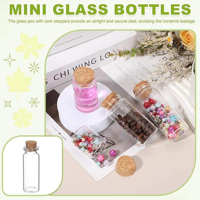 uxcell 10Pcs Mini Glass Bottles with Cork Stoppers, 12ml Small Clear Bottles Glass Empty Jars Vials for DIY Crafts Party Wedding Decor Favors
