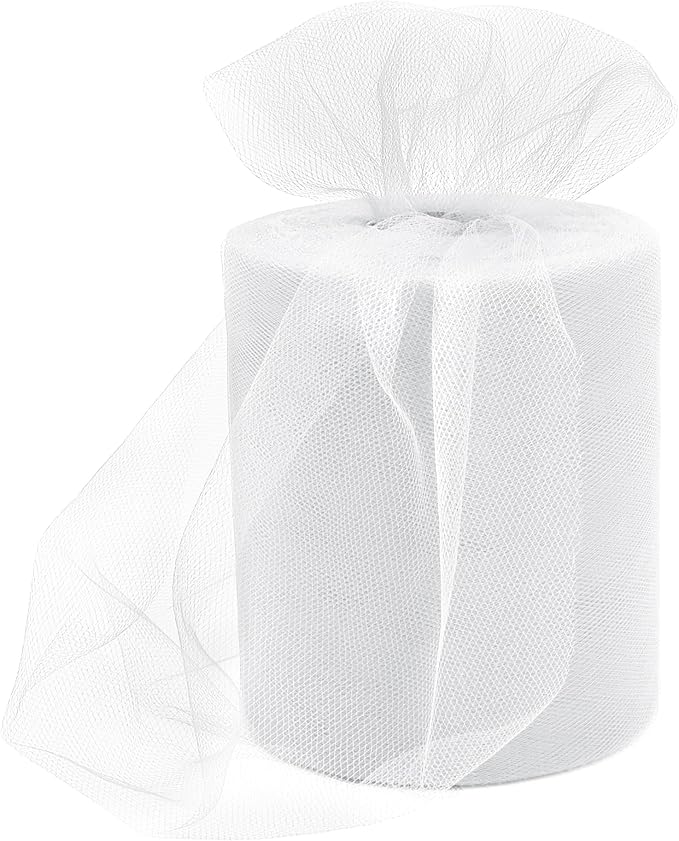 6 Inch × 100 Yards(300 Feet) Tulle Mesh Ribbon White Tulle Fabric Ribbon Roll Netting Spool for Tutu Skirt DIY Craft Wedding Home Decor Party Gift Wrapping Ornaments