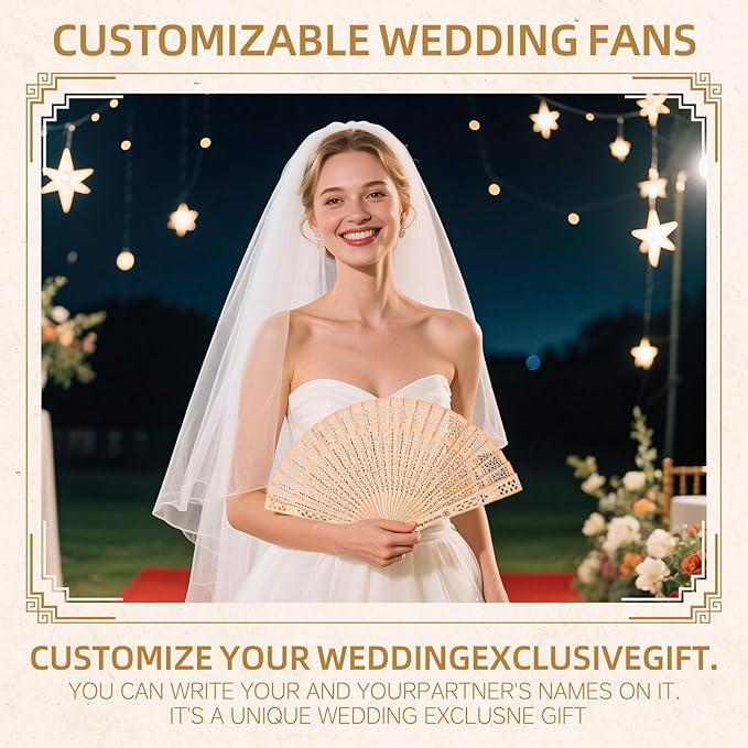 30pcs Personalized Wedding Fans for Guests - Custom Wooden Hand Fans with Names/Dates - Bulk Wedding Favors for Bridal Shower, Baby Shower & Parties (Wood, 30pcs)