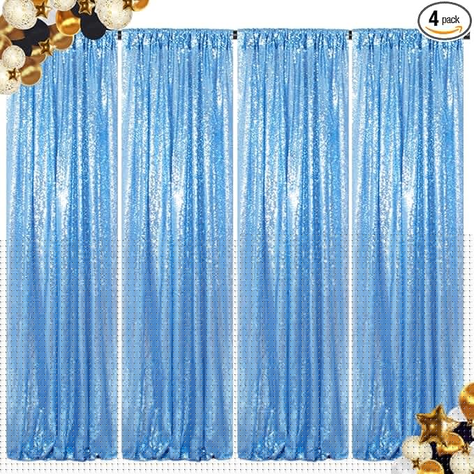 ShinyBeauty Sequin Curtains Baby Blue 2FTx8FT 4 Panels Sequin Backdrop for Photograph Shimmer Wall Light Blue Glitter Backdrop Curtains for Baby Shower Sequins Backdrop Backgrounds