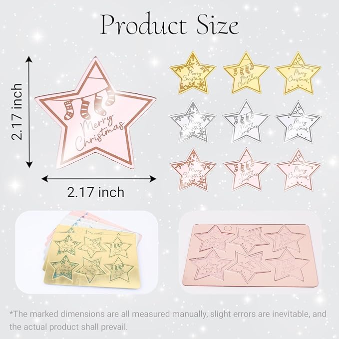 36 Pcs Merry Christmas Acrylic Cupcake Toppers Acrylic Mirror Star Xmas cupcake picks New year Party Cake Decorations