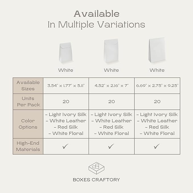 Boxes Craftory Pack of 20 Party Favor Boxes (3.54 x 1.77 x 5.11 inch) - Ideal for Wedding, Baby Shower and Bridal Shower - White