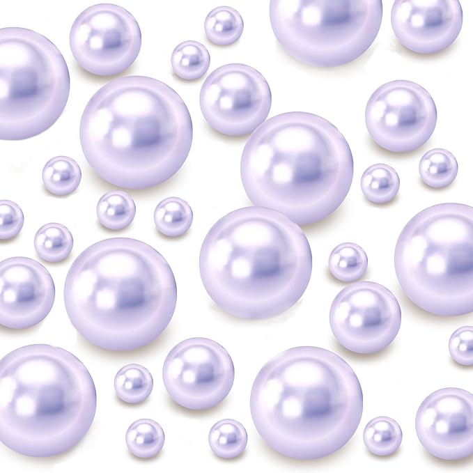 120 PCS 8/14/20mm No Hole Polish Pearl Beads for Centerpiece, Light Purple Beads Decorative Vase Fillers, Plastics Pearls for Vases, Table Scatters, Wedding Party Decor