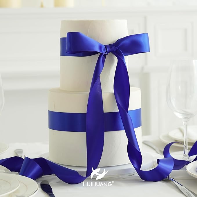 HUIHUANG Royal Blue Satin Ribbon 1-1/2 inch x 50 Yards Cobalt Double-Faced Satin Ribbon for Gift Wrapping, Bows, Flower Bouquet, Crafts, Holiday Decor, Christmas Tree, Graduation, Birthday Party