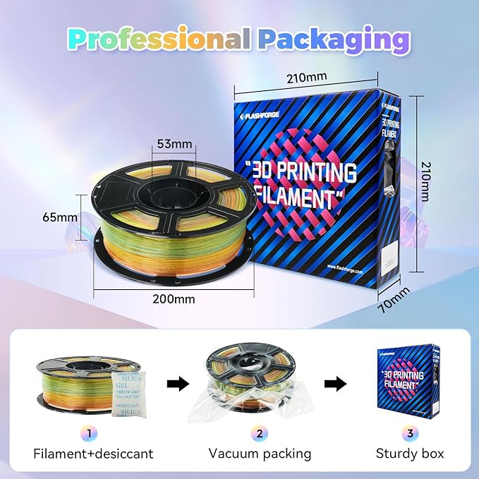 FLASHFORGE Translucent Glitter PLA Crystal Summer Reverie Rainbow Filament, Shiny Sparkling Gradient 3D Printer Filament, Fast Color Change Between Green Yellow Orange Purple, Adjustable Transparency