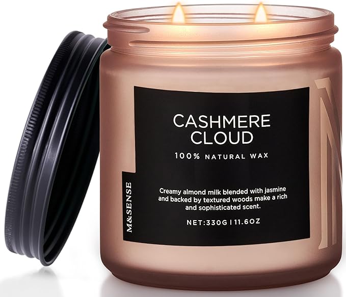 M&SENSE Creamy Almond Milk Scented Candle, 11.6oz Clean Non Toxic Natural Soy Wax Fragrance for Bathroom Bedroom 70 Hours Burn Time Candle, 2 Wick Aromatherapy Gifts for Housewarming