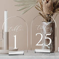 JINMURY Clear Arch Table Numbers for Wedding, 5x7 Inch Arched Acrylic Table Numbers 1-25 with Stands, Clear Acrylic Arch Sign with Holder for Centerpiece, Reception, Wedding, Party, Event