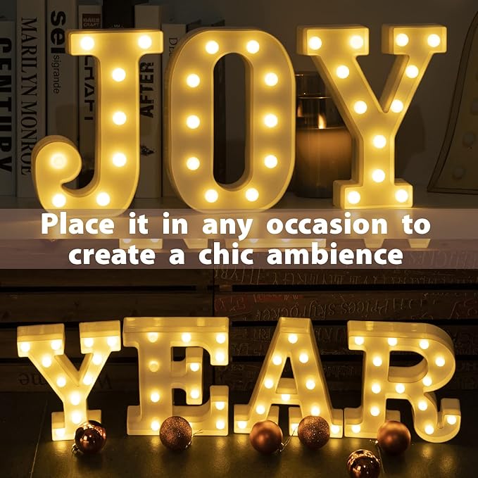 LED Marquee Letters Lights Sign Y, HXWEIYE Led Letter Lights 26 Alphabet, Light Up Number 0-9 Letters Sign Warm White for Party Home Birthday Anniversary Battery Powered (9 * 7.3 * 1.8IN)