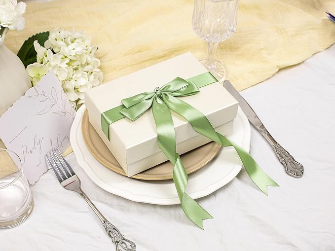 Sage Green Satin Ribbon 1 inch X Continuous 50 Yards, Single Face Polyester Ribbon Perfect for Gift Wrapping, Flower Bouquet, Wedding Decor, Crafts, Bow Making, Sewing and More