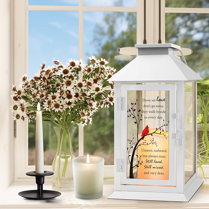 Memorial Lantern Bereavement Gifts in Memory of Loved One - Remembrance Sympathy Gifts for Loss of Mother or Father with LED Candle and Remote