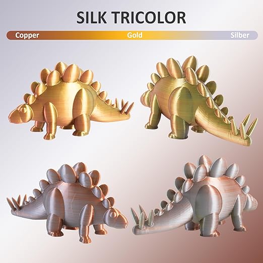 Geeetech 3D Printer Silk PLA Tri-Color Filament, Metal-Like Shiny Silk Filament 1.75mm 1kg (2.2lbs) Spool, Dimensional Accuracy +/- 0.02 mm, Tri-Color Gold Silver Copper