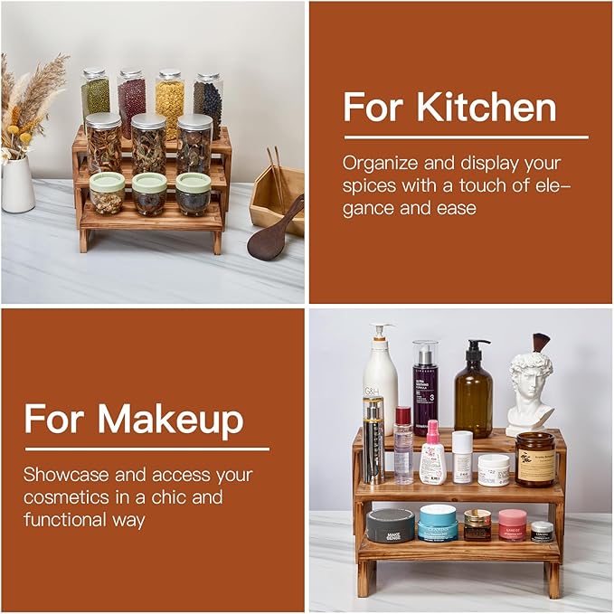 Set of 3 Wooden Rustic Cupcake Stand for 24 Cupcakes, Stepped Wood Display Stand for Weddings, Tiered Party Buffet Table Display Nesting Riser for Food , Dessert, Cookie, Craft Show, Burnt