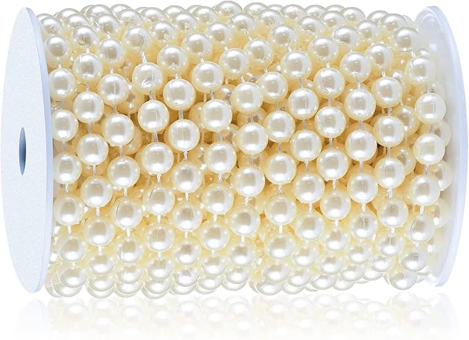 XINHUIDALSQ Craft String of Pearls 10 MM Faux Pearl Beaded, 33 Feet Ivory Garland Bead String for Christmas Tree Decorations, Wedding Party Decoration(Ivory, 10mm/10M)