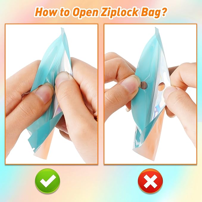 Funfery 100 Pack Gradient Holographic Bags,Resealable Mylar Bags with Zipper,Clear Window Packaging Pouch,Foil Smell Proof Bags for Food Storage,Sample Jewelry Baggies(3×4.7in,Blue Orange)