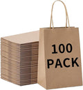 BAG BOX 100 Pcs Medium 8.25x4.3x10.6 Inch Brown Kraft Paper Gift Bags with Handles for Bulk Wedding, Party Favors, Grocery, Shopping, Retail Merchandise, Gift Sacks