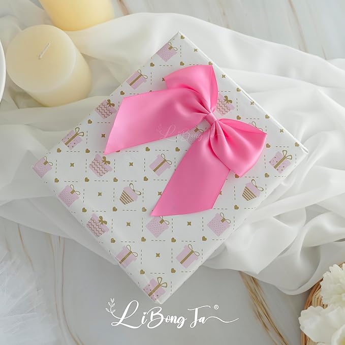 5'' Hot Pink Bow Party Decorations Satin Bows, Twist Tie Bows for Treat Bags, Cake Pops, Pre-Tied Bow Premade Ribbon Bows for Crafts, Holiday Bows for Gift Wrapping, Wedding Decor-24 Counts