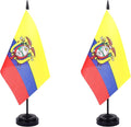 Ecuador Desk Flag 12" Solid Pole Deluxe Set Ecuadorians Flags Banner Mini Small Ecuador Office Table Flags with Black Stand Base Desktop Decorations(2Pack)
