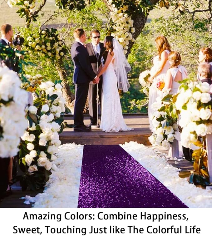 ShinyBeauty Purple Shimmer Aisle Runner, 4FTx15FT Glitter Wedding Carpet for Elegant Events