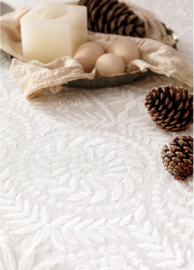 patdrea Vintage Ruffle Tablecloth for Rectangle Tables,Farmhouse Embroidered Cotton White Lace Table Cloth Cover Decor for Dining Room Wedding Banquet Thanksgiving Christmas,63"*106"