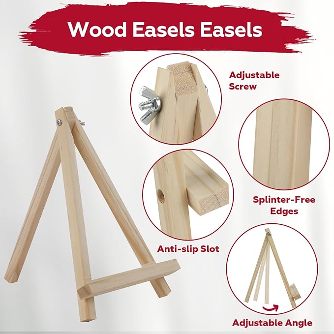 4 Pack 9 Inch Wooden Easel Stand, Portable A-Frame Tabletop Display Easel for Painting, Canvas, Signs,Photos, Art Easel for Kids, Students, Beginners（Need Assemble）