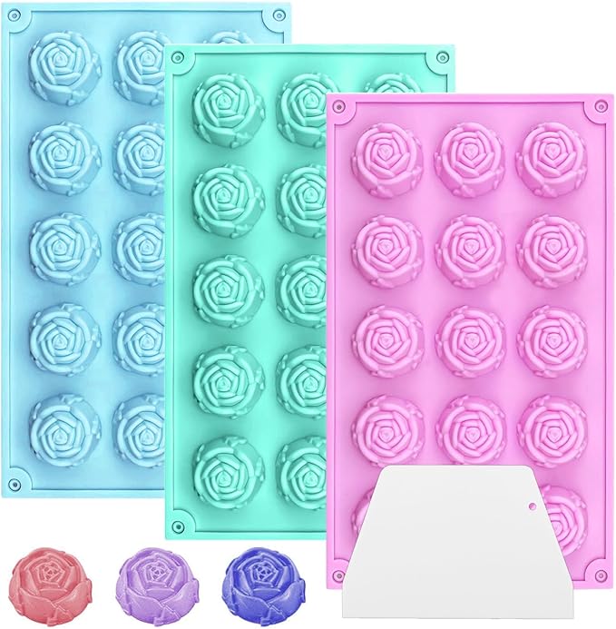 Rose Silicone Molds 45-Cavity Rose Fondant Mold Flower Cake Resin Mold Candy Chocolate Ice Cube Fondant Molds Kitchen Baking Tools for Sugarcraft Cake Decorating