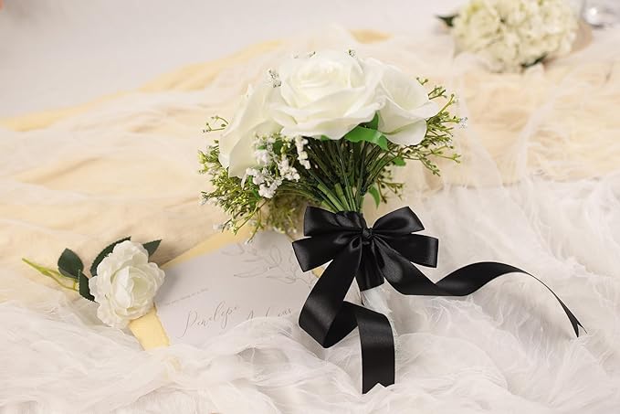 Black Satin Ribbon 1 inch X Continuous 25 Yards, Single Face Polyester Ribbon Perfect for Gift Wrapping, Flower Bouquet, Wedding Decor, Crafts, Bow Making, Sewing and More