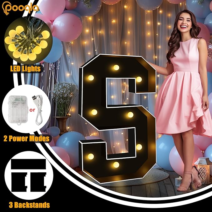 Pooqla 3FT Marquee Light Up Letters, Black LED Party Decor Large Marquee Letters 3 Feet Tall, Giant Mosaic Letter for Birthday Graduation Anniversary Wedding Decoration, Symbol &