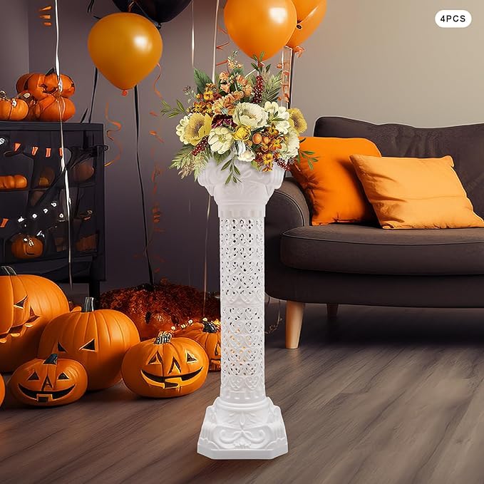 Roman Pillars Decoration Party Flower Pot Columns 10.63x34.65in Set 4Pcs Decor Pedstal Stand Flower Floral Wedding Party Event Road Decorative Columns(10.63x34.65in)