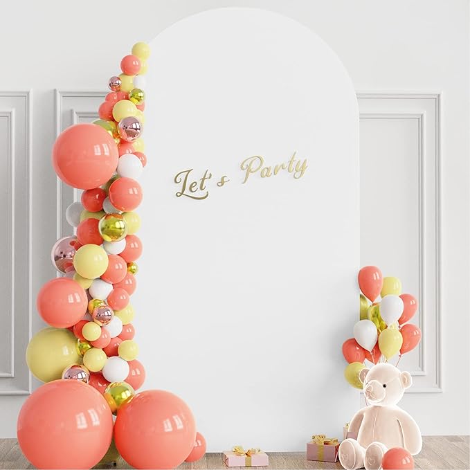 Wokceer 7.2 FT Wedding Arch Backdrop Stand and White Arch Cover, Metal Arch Stand with Arch Stand Cover for Birthday Party Wedding Ceremony Bridal Baby Shower Event Decor