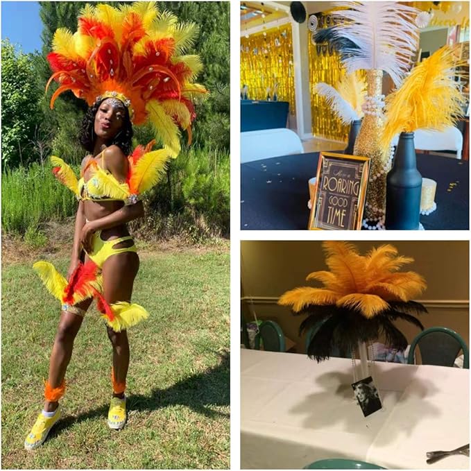 Ballinger Big Gold Ostrich Feathers - 24Pcs 12-14inch Large Feathers for Vase,Gatsby Party Centerpieces Mardi Gras and Home Decor