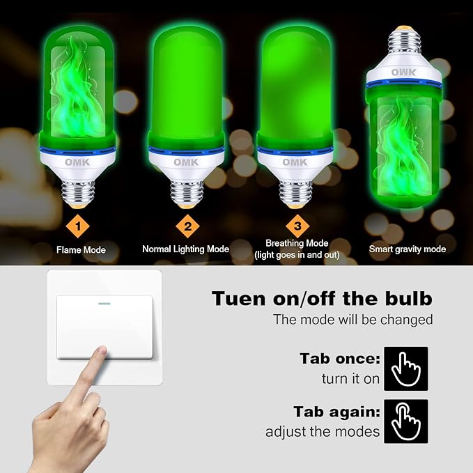 OMK - LED Christmas Decorations Flame Effect Light Bulbs - Upgraded 4 Modes Two-Tone Fire Simulated Lamps - Holiday/Christmas Gifts/Party/Indoor/Outdoor Decoration Lights (2Pack)