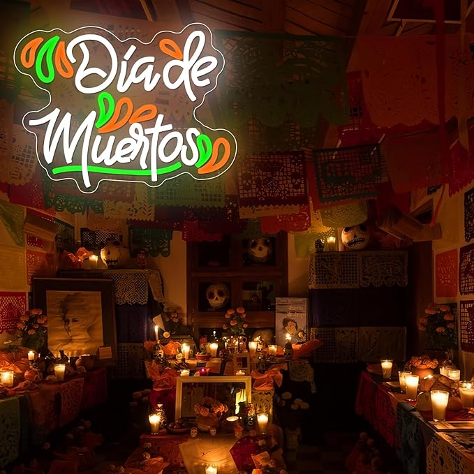 Mexican Dia De Los Muertos Neon Sign Day of the Dead Neon Sign Dimmable LED Neon Light for Home Bar Decor Dia De Los Muertos Party Decoration