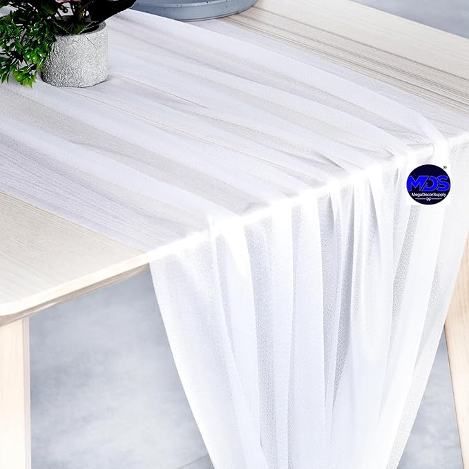 MDS Halloween Chiffon Table Runner - 20 Pack, 29 x 170 Inches, 14ft Each - Sheer Spooky Table Runners for Haunted House Parties, Trick-or-Treat Tables, Witchy Décor, Wedding & Events - White