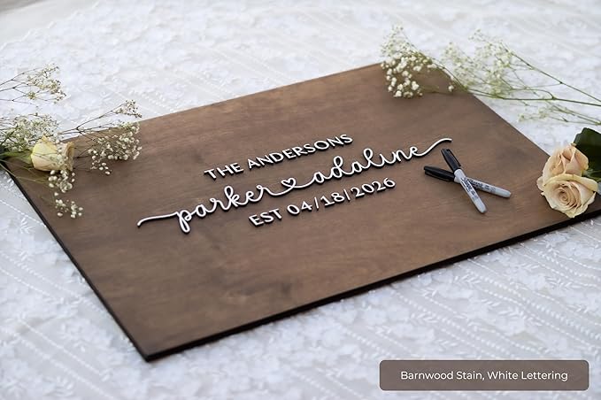 Personalized Last Name Guest Book, Unique Guest Book Sign, Custom Alternative Guest Book, Wooden Guest Book, Wedding Ceremony Guestbook Sign (Design 2)