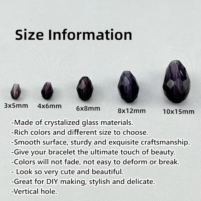 100pcs 8x12mm Teardrop Crystal Glass Beads for Jewelry Making, Faceted Vertical Hole Teardrop Glass Spacer Beads for Wind Chimes Bracelet Earring Necklace DIY Craft(Violet)