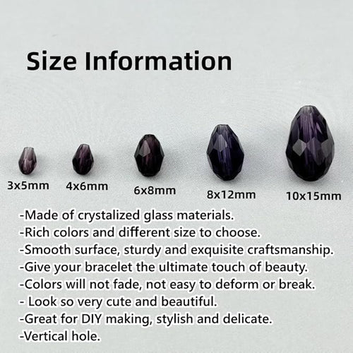 100pcs 8x12mm Teardrop Crystal Glass Beads for Jewelry Making, Faceted Vertical Hole Teardrop Glass Spacer Beads for Wind Chimes Bracelet Earring Necklace DIY Craft(Violet)