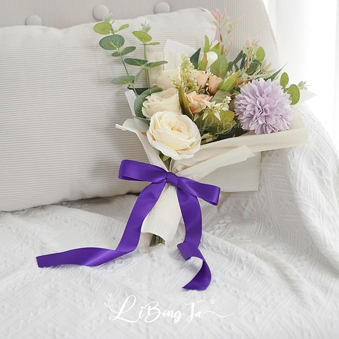50 PCs Purple Bow Decor 5.5'' Satin Bows with Long Tail, Twist Tie Bows for Craft, Packaging Ribbon Bows, Premade Bows for Cake Decorating, Gift Bows for Treat, Wedding Favor, Party
