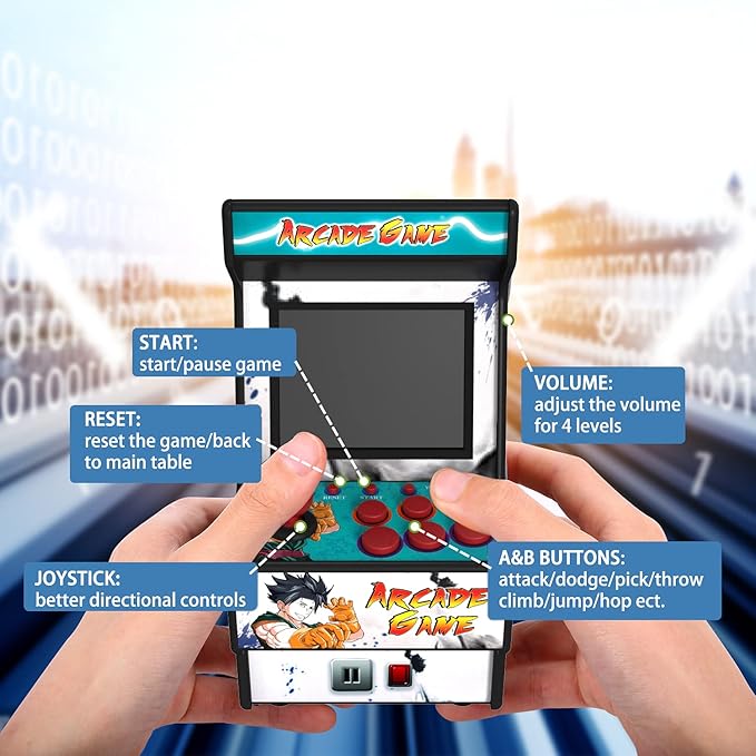 Mini Arcade Machine, Retro Gaming Console, Handheld Game Console with 156 Classic 16-Bit Video Games, 2.8 Inch Color Display, Rechargeable Battery, Support for TV Output, Birthday Present for Children