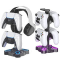 KDD Gaming Headphones Stand, Rotatable Headset Stand with Light Modes - Controller Holder with 2 USB Charging Ports and 3.5mm - Earphone Hanger Accessories for Desktop Gamer(Black)