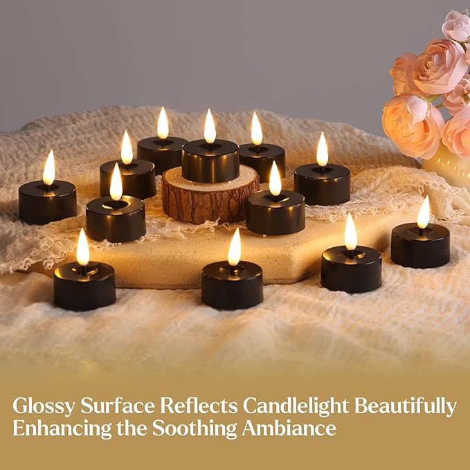 Eywamage Black Halloween LED Tealights, Flickering Flameless Tea Lights Votive Candles Set of 12