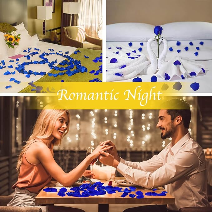 200Pcs Real Dried Preserved Royal Blue Rose Petals, Natural Flowers 1.75oz for Romantic Night Wedding Dinner Table Party Confetti Bridal Shower Decor, Royal Blue Decorations