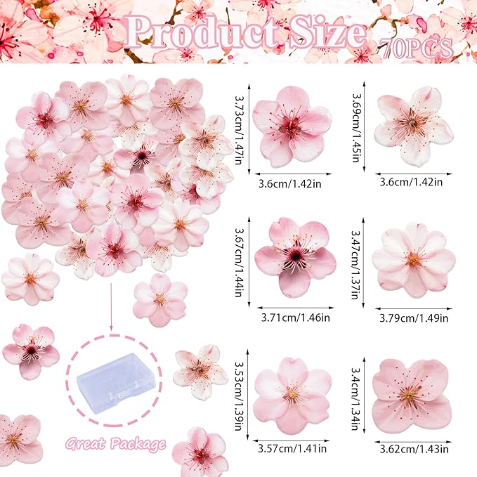 70PCS Edible Cherry Blossoms Cupcake Toppers Pink Edible Cherry Flowers Cake Decorations Wafer Paper Flowers Cupcake Topper for Flowers Theme Baby Shower Birthday Party Decor Supplies
