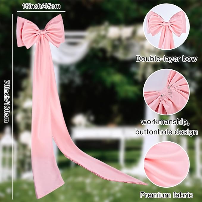 Big Bow with 24 Pcs Chair Ribbon Wedding Aisle Decorations, 78x18 inch Giant Bow for Backdrop Detachable Bow for Dress, Pew Bows Sashes for Chair Wedding Ceremony Outdoor Party (White)