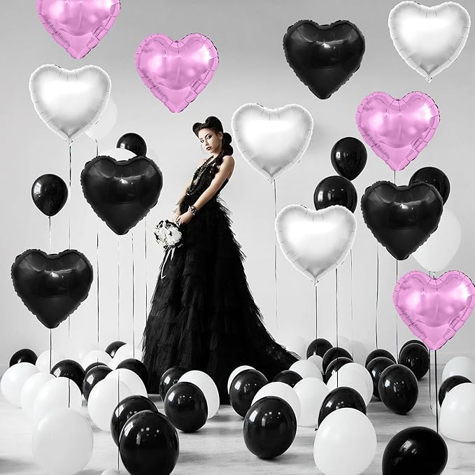 Black Purple Silver Heart Balloons,12Pcs 18Inch Silver Black Purple Heart Shaped Foil Helium Aluminum Film Balloons for Baby Shower Birthday Anniversary Wedding Engagement Party Decorations